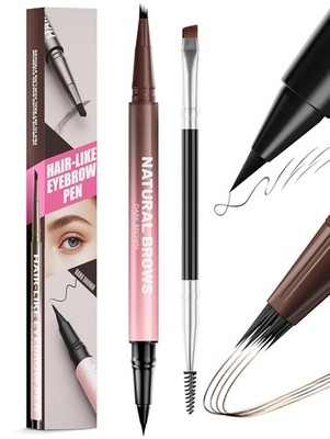 Microblading Eyebrow Pencil w Micro-Fork & Precise Brush Tip, Waterproof D Brown