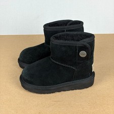 UGG Jona Suede Short Boot Toddler 7 Black Pull On Snap Ankle Sheepskin Lined