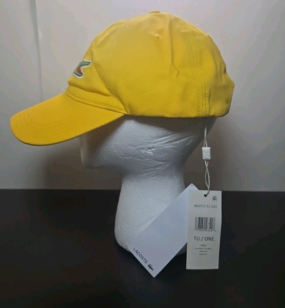 Lacoste Strapback Hat W/ Big Logo Yellow Brown Leather Strap ONE SIZE NWT thumbnail 2