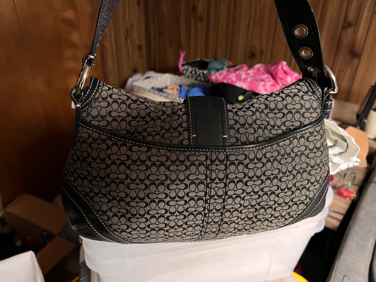 Coach SoHo shoulder bag, black leather w/signature C fabric