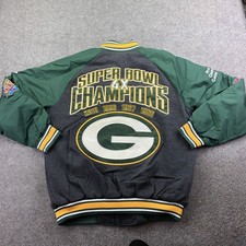 Green Bay Packers Jacket Mens Medium Gray Green Varsity Super Bowl Champions