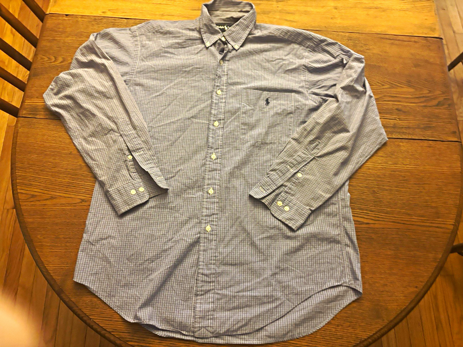 Ralph Lauren Yarmouth Men’s 16 1/2 Blue Check Cotton Long Sleeve Button-Down