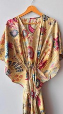 Indian Cotton Beige Crown Printed Kaftan Dress Women's Clothing Kaftan Dress AU