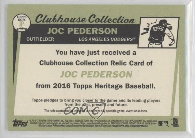 2016 Topps Heritage Clubhouse Collection Relics Joc Pederson #CCR-JP - Image 2 of 2