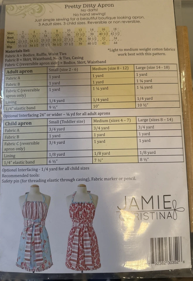 Jamie Christina Pretty Ditty Apron Sewing Pattern 3 Adult & Child Sizes - Image 3 of 4