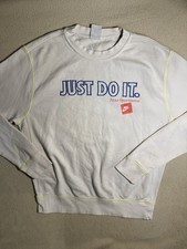 Vintage NIKE Sportswear Crew Just Do It M Sweatshirt Logo White Neon FLAWED Y2K