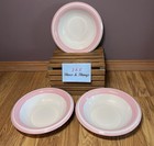 Vintage Hearthside Stoneware Pastyles (3) Soup/Salad Bowls 8.5” Pink Trim EUC