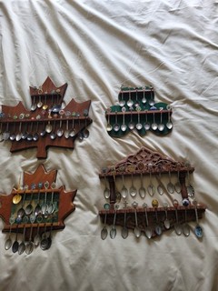 Set Of 67 Souvenir Spoons On Four Displays. Buyer Collects