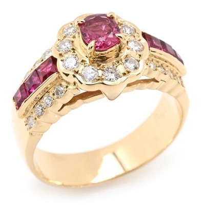 0.79ct Natural Ruby Oval Flower Diamond Ring K18YG 18K Yellow Gold Size 6.5 6.3g