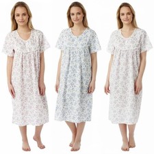 Ladies Round Neck 3 Button Floral Design Polycotton Nightdress Size UK 10-30