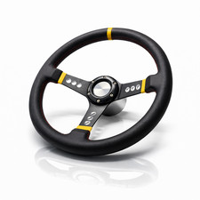 Boat steering wheel aluminium black leather look for boats with Teleflex Ultraflex steering