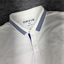 Orvis Blue Striped Collar White Polo Shirt - Men's size 2XLarge - New w/Defect