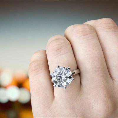 Handgefertigter Diamant Ring Rund 4 Karat E F VVS 14k Weißgold IGI Lab Grown