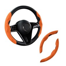 Swphrt 2pcs Car Steering Wheel Cover Soft Suede Segmented Non-slip Orange Swphrt 2pcs Car Steering Wheel Cover Soft Suede Segmented Non-slip Orange