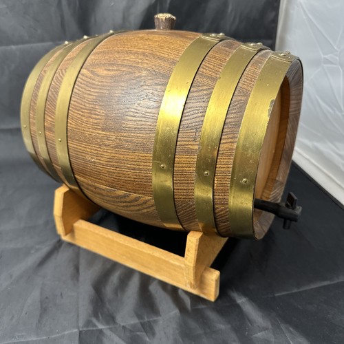 Oak Barrel Whiskey Wine Dispenser with Tap & Stand | 1L Spirit Aging Wood VTG