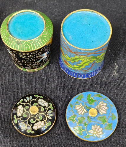 4 portagioie vintage cinesi con coperchio cloisonné LOTTO DI 4 bellissime OTTIME CONDIZIONI - Foto 10 di 17