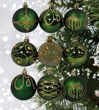 9 Decorated Dark Green Christmas Tree Baubles Hanging Tree Ornaments 6cm