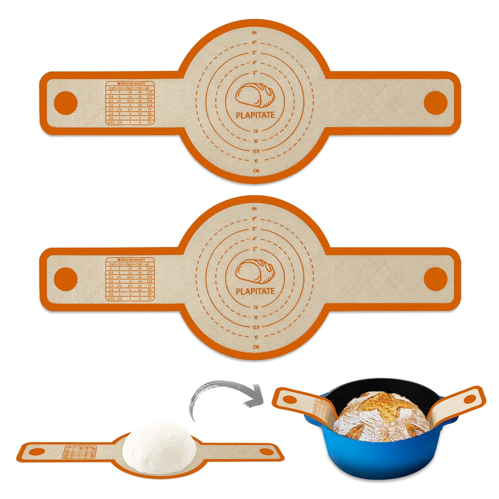 PLAPITATE Silicone Bread Sling for Dutch 22"L x 8.3"W, 2 Pcs Orange Round