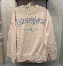 Disney Parks Disneyland Patchwork Retro Font Pink Pullover Sweatshirt Sz L