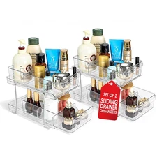 Set of 2 Two-Tier Deluxe Acrylic Cosmetic/Bath/Pantry/Fridge Drawer Organizer