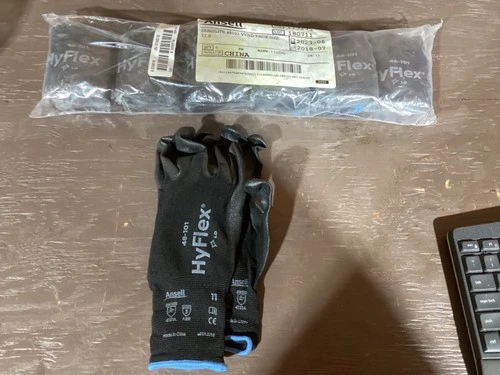 6 Pair Ansell HyFlex Coated Gloves ANSI 3 Cut Resistant Size 11 (XL) Black