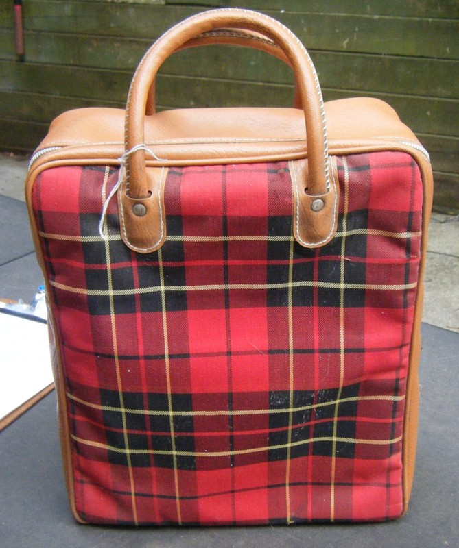 Vintage Thermos Picnic Package Red Plaid Set 2 Bottles Plaid Carrying bag