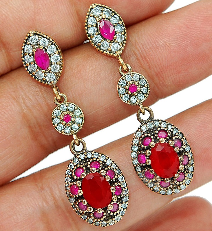 10CT Heat Treated Rubellite Tourmaline 925 Genuine Sterling Silver Earrings
