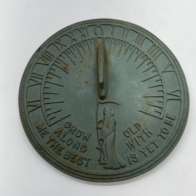 Vintage- 11''  Brass Sun Dial By Flora And Fauna Father Time GROW OLD WITH ME