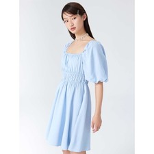 Cider NEW Pastel Blue Milkmaid Babydoll Puff Sleeve Dress SZ S