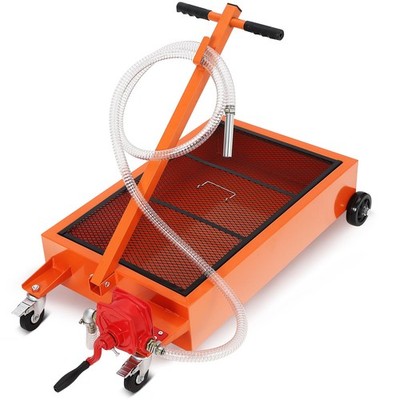 15 Gallon Oil Change Pan with Manual Pump-Low Profile Oil Drain Cart with Pump