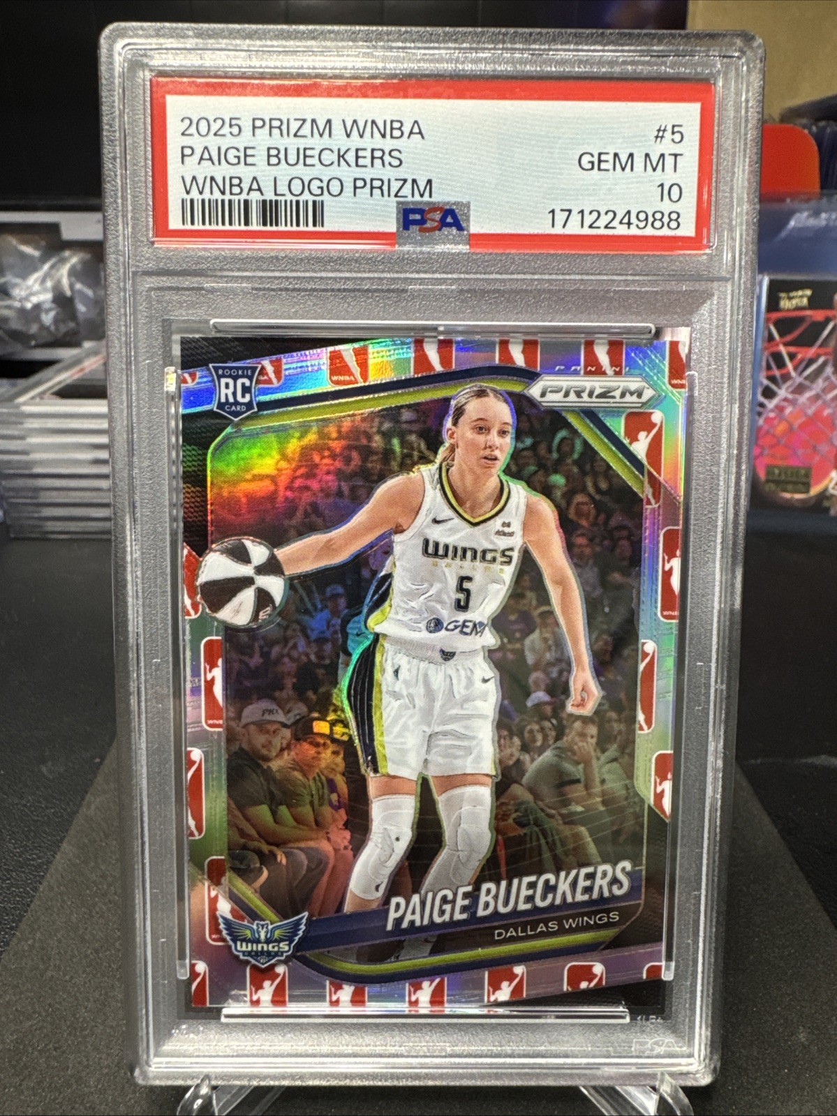 2025 Prizm WNBA Paige Bueckers WNBA Logo Prizm #4 PSA 10 Rookie Card RC Wings view 1