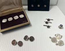 Lot Of 16 Swank Vintage Gold Tone Mother Of Pearl Shirt Studs, Links and Vest