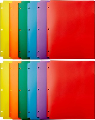 Plastic 3 Hole Punch Folders with 2 Pockets for Documents, Letter Size 8.5 x 11