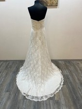 Elegant Vintage Bella Paris Strapless Lace Wedding Dress with Long Train, Sz 46