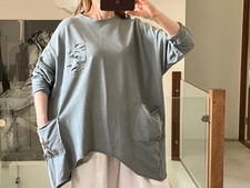 Diverse Lagenlook Art-to-Wear Grey Asymmetric Top Pockets One Size/Oversized