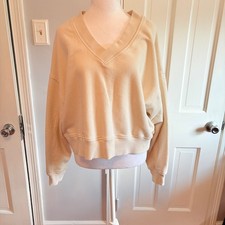 Aerie Womens Medium Sweatshirt Cream V-Neck Oversized Pullover