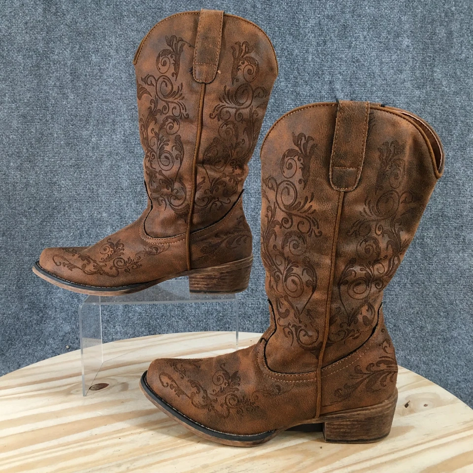 Botas Roper para mujer 8 cosas altas cachemira tirar del medio oeste vaquero cuero marrón Foto 2 de 4