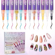 12 Colors Nail Art Pens Set, Fine Tip & Liner Brush Nail Polish Pens Quick Dr...