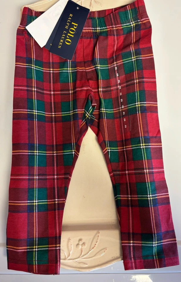 NWT polo ralph lauren Toddler Size 2 plaid Leggings Holiday 2T organic cotton - Image 3 of 4
