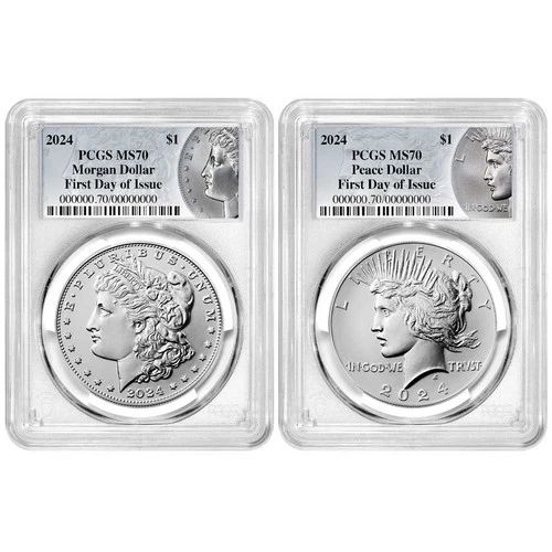 2024 $1 Morgan and Peace Silver Dollar 2pc Set PCGS MS70 FDOI Morgan &