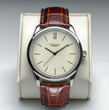 mens leather watch brown and silver fashion p...