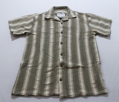 Threadbare Men's Relaxed Fit Short Sleeve Shirt EH6 Dark Stone & Ecru Small NWT