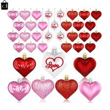 Labeol Valentine's Day Decor Heart Ornaments 36 Pcs Shaped Baubles Red...