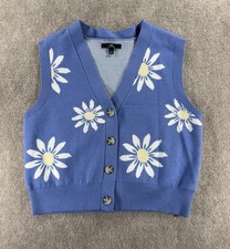 MM By Michelle Daisy Knit Sweater Vest Sleeveless Button Front Small Boho Retro