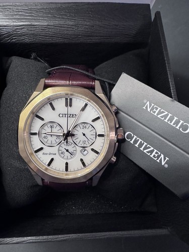 NEU Citizen CA4593-15A Eco-Drive Chronograph Datum Lederband 41MM Herrenuhr