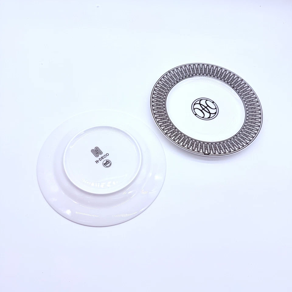 Hermes H Deco Porcelain Dinner Plates 8 in Set of Two Pair Luxury Decor France - Image 2 of 4