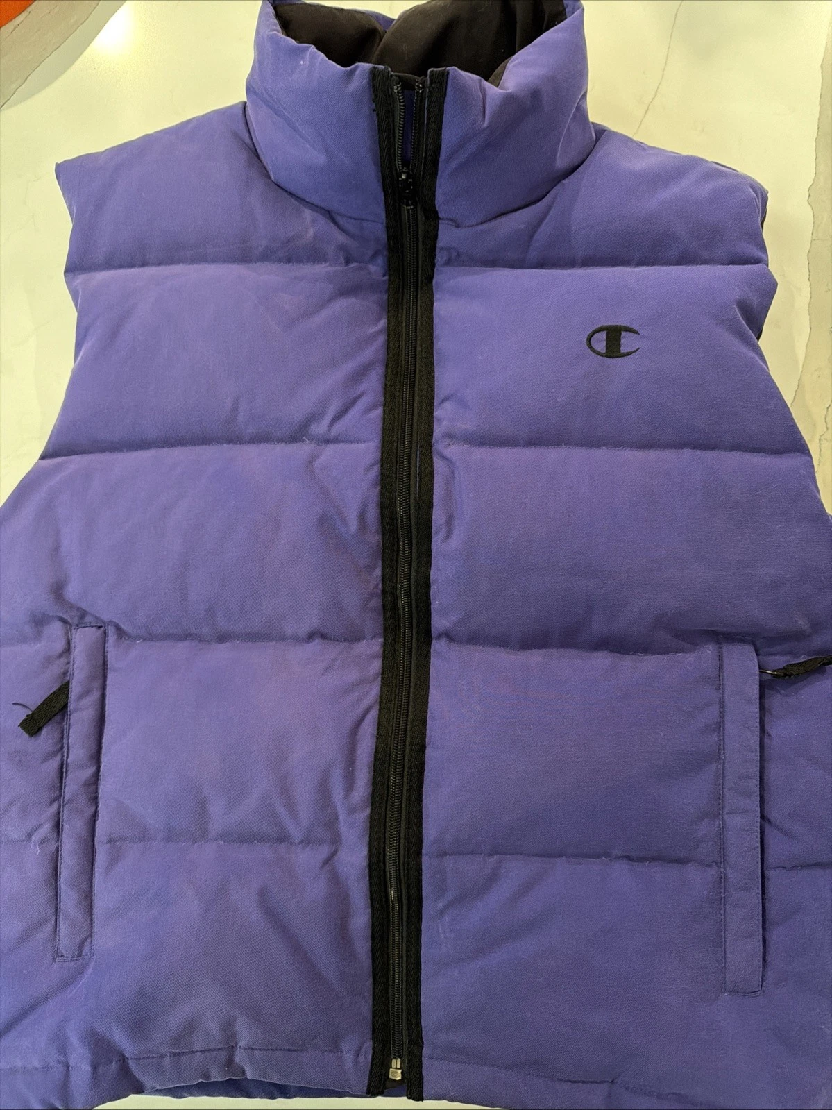 Vintage Champion Down Purple Puffer Vest Mens Medium 90s Outdoor Insulated