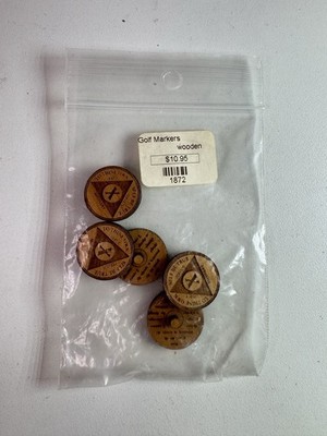 Lot of 20 Wooden Golf Ball Markers AA Recovery Serenity Prayer