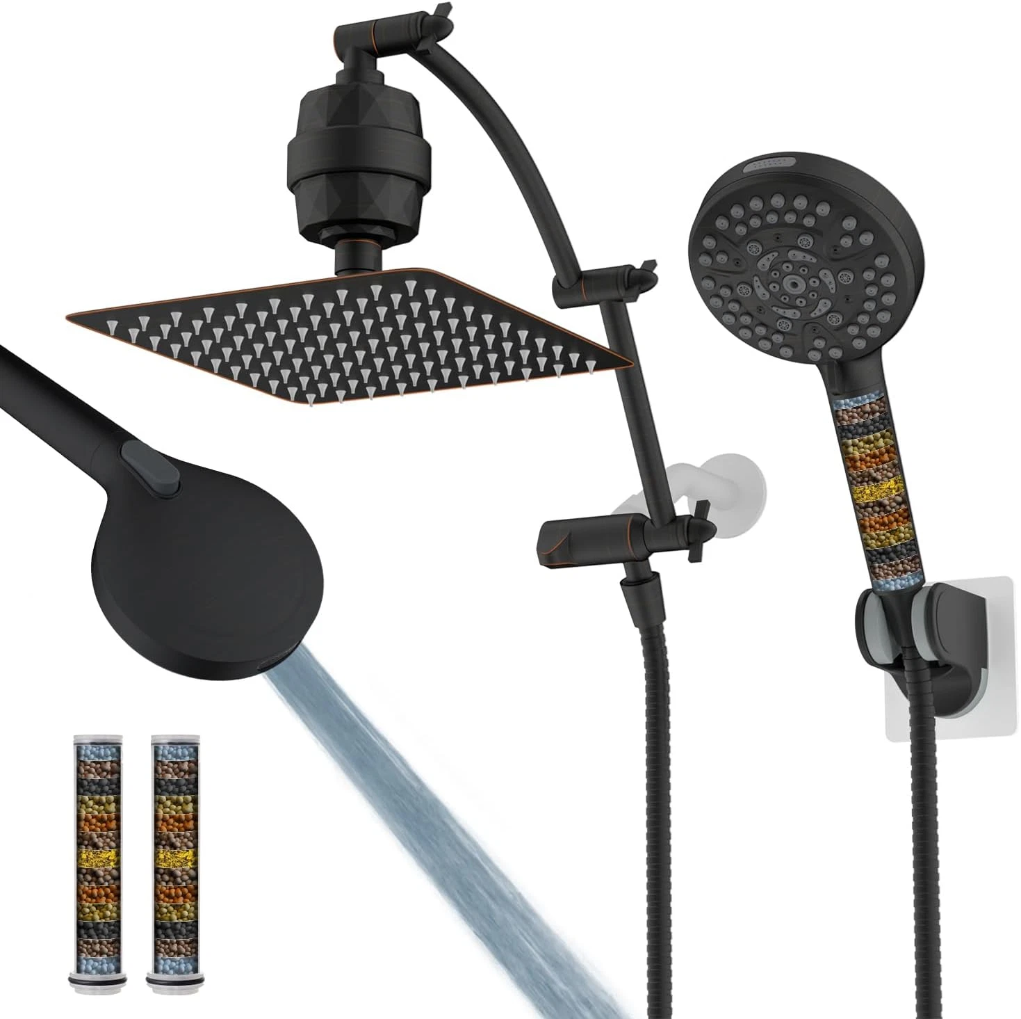 10'' Dual Filtered Rainfall Shower Head Combo with Handheld & 20-Stage Filter
