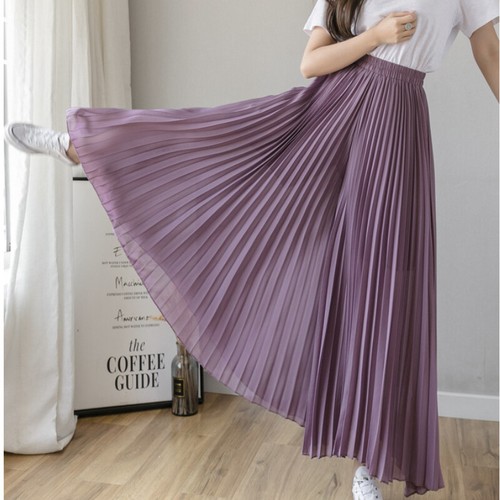Lady Chiffon Pleated Wide-Leg Trousers Skirt Loose Pants OL Culottes Summer Soft - Picture 13 of 13